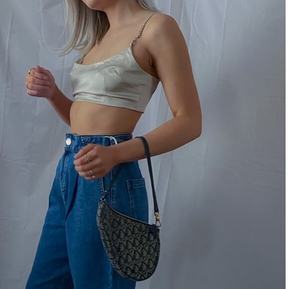 Boohoo champagne bra top with rhinestone straps, size 2 - Picture 2 of 11